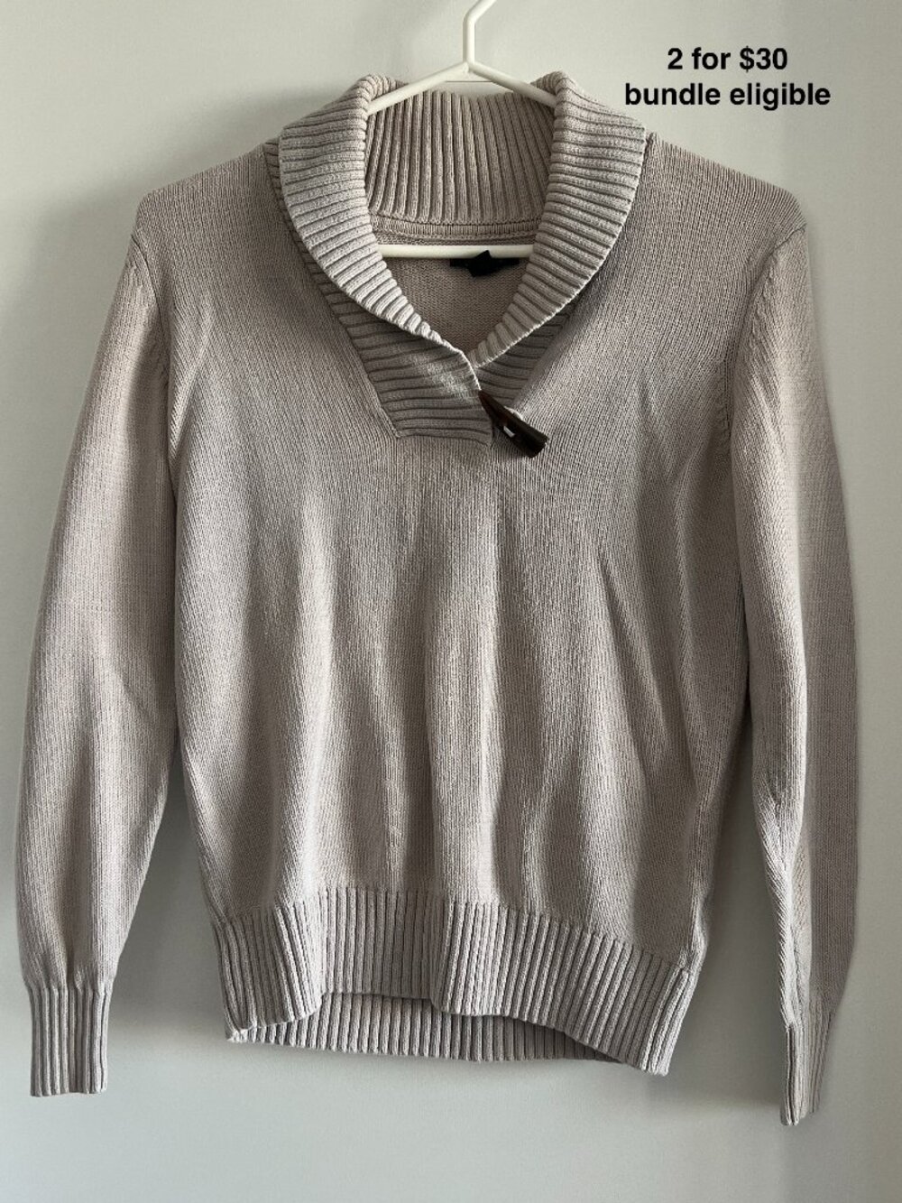 Tommy Hilfiger Oatmeal Shawl Collar Pullover Knit Sweater